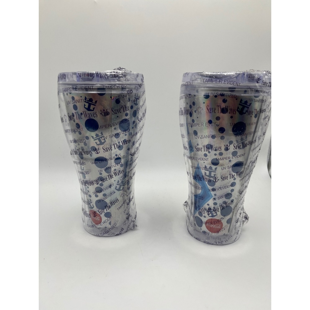 Royal Caribbean Coca-Cola Save The Waves Insulated Tumbler Cup Set of 2 New